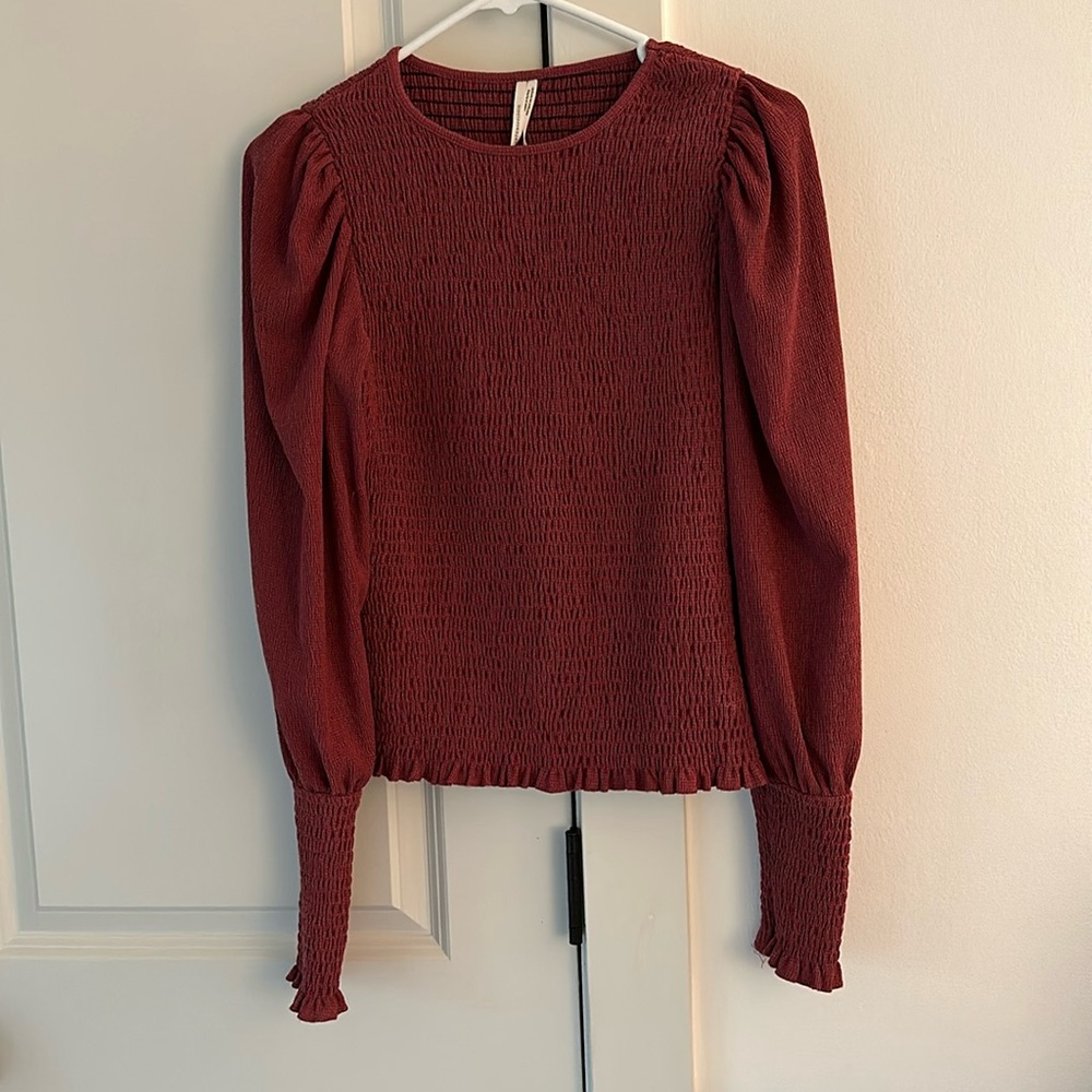 Anthropologie Rouched Long Sleeve Blouse S Pink